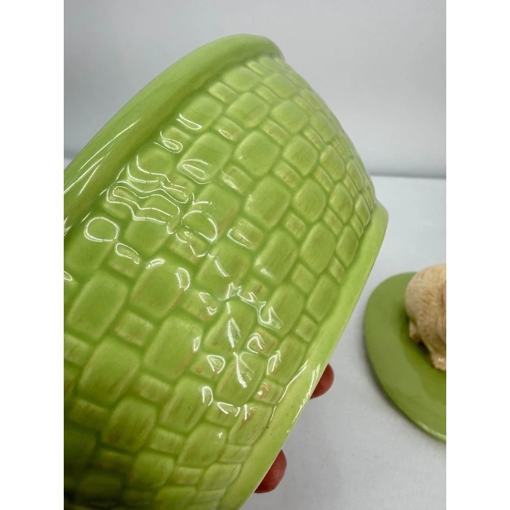 Hallmark Candy Dish Bunny Rabbit Topper Green Basketweave Spring Decor Easter